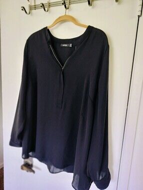Apt 9 Black Chiffon Zipper V-Neck Blouse Long Sleeve Plus Size 1X